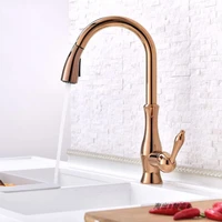 rose gold kitchen sink faucets hot cold solid brass rotating mixer tap pull out spray nozzle single handle deck mounted black