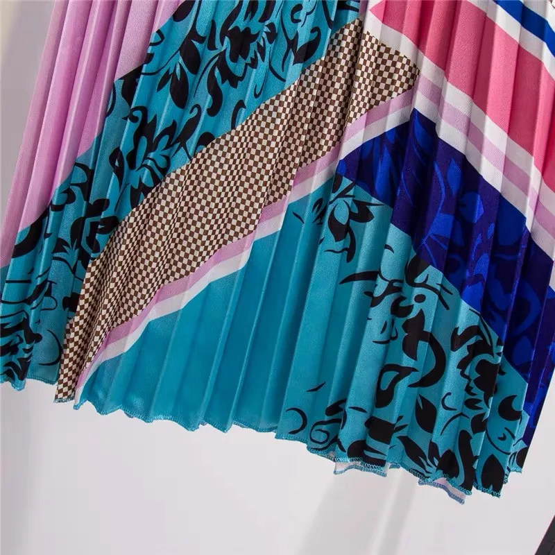 Женская плиссированная юбка Marwin А силуэта с разноцветным принтом до середины