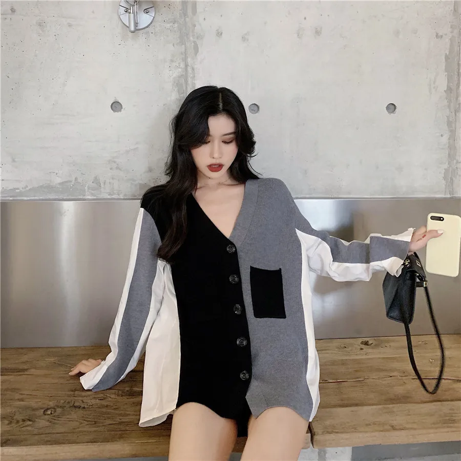 Женский свитер с V образным вырезом свободный осенний кардиган большого размера