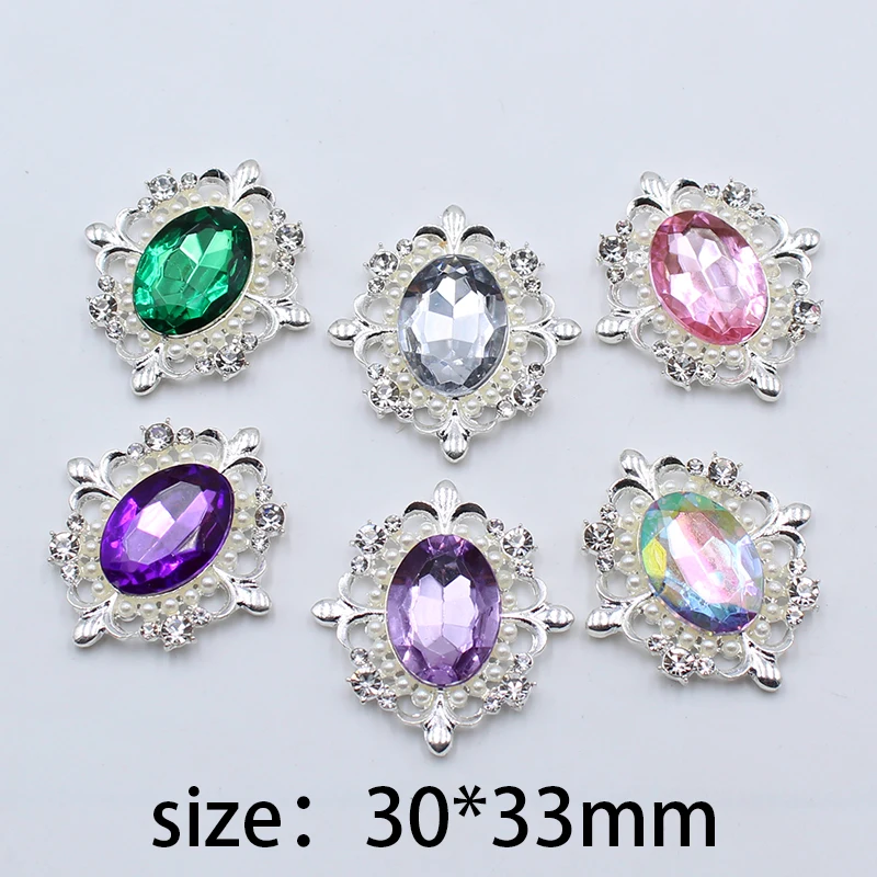 

New 5pcs 30*33mm oval shiny rhinestones acrylic pearl accessories clothing gift box decorative buckle DIY jewelry accessories