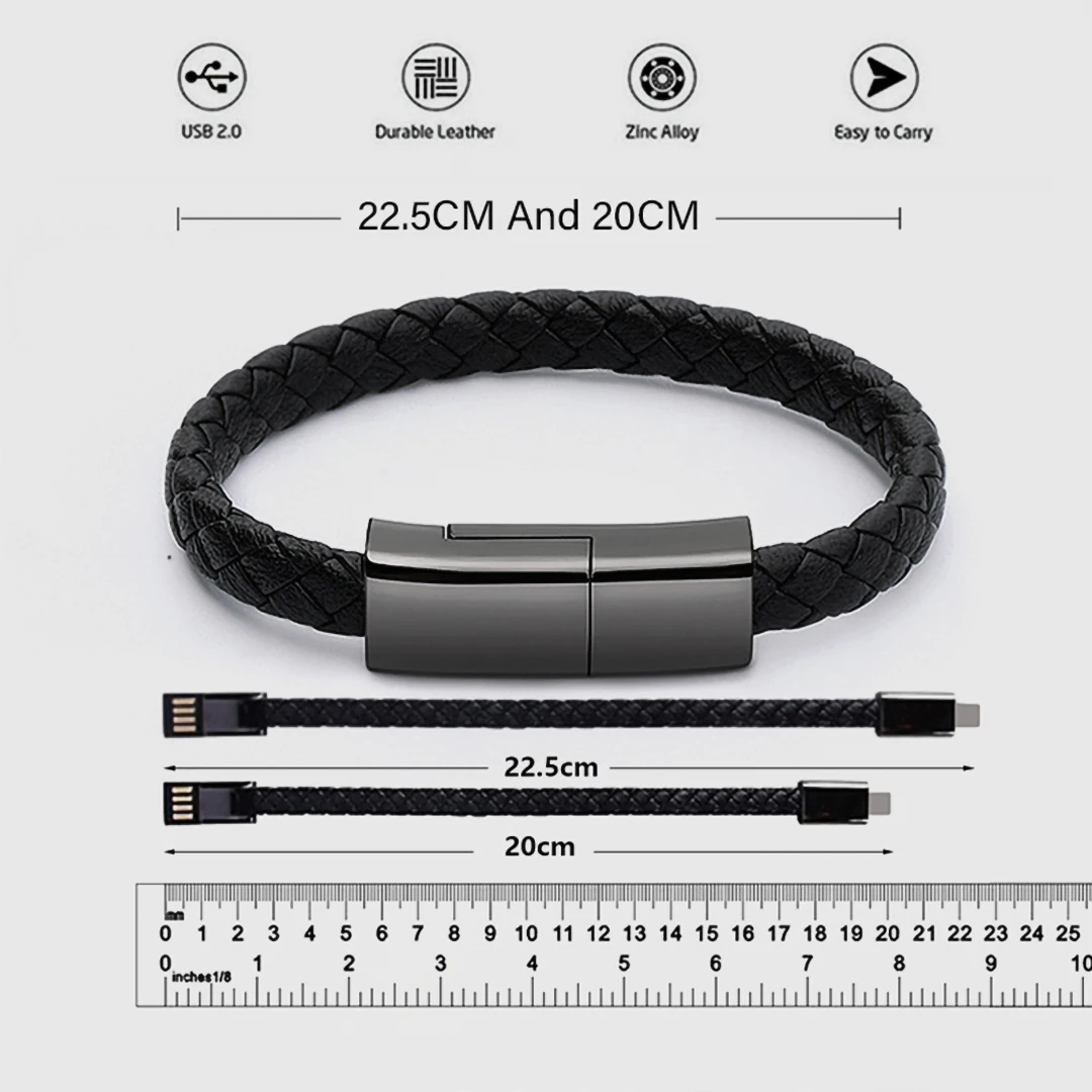 Модный кожаный браслет Micro usb type-C usb-кабель для iphone 8 samsung Android Phone power bank портативный переносной зарядный провод