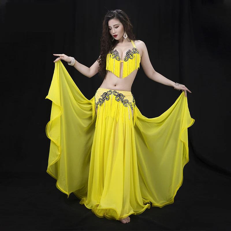 

Bellydance Performance Wear Rhinestone Spandex Chiffon Sexy Tassel Belly Dance Bra Skirt 2pcs Set For Women/Female Costume YC059