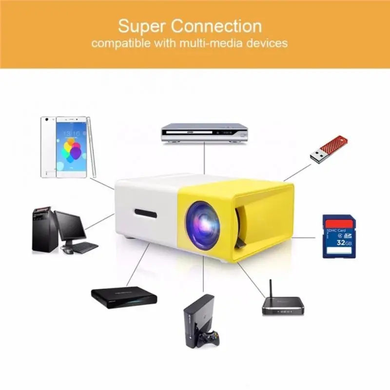 

Mini Portable Projector Support HDMI-compatible AV USB HD 1080p Video Media Player LED Mini Projector For Home Theater PC Laptop