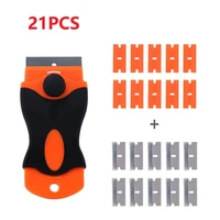 21pcs razor scraper blade plastic handle edged sticker cleaner scraper multifunctional double sided scraper removal cleaning too