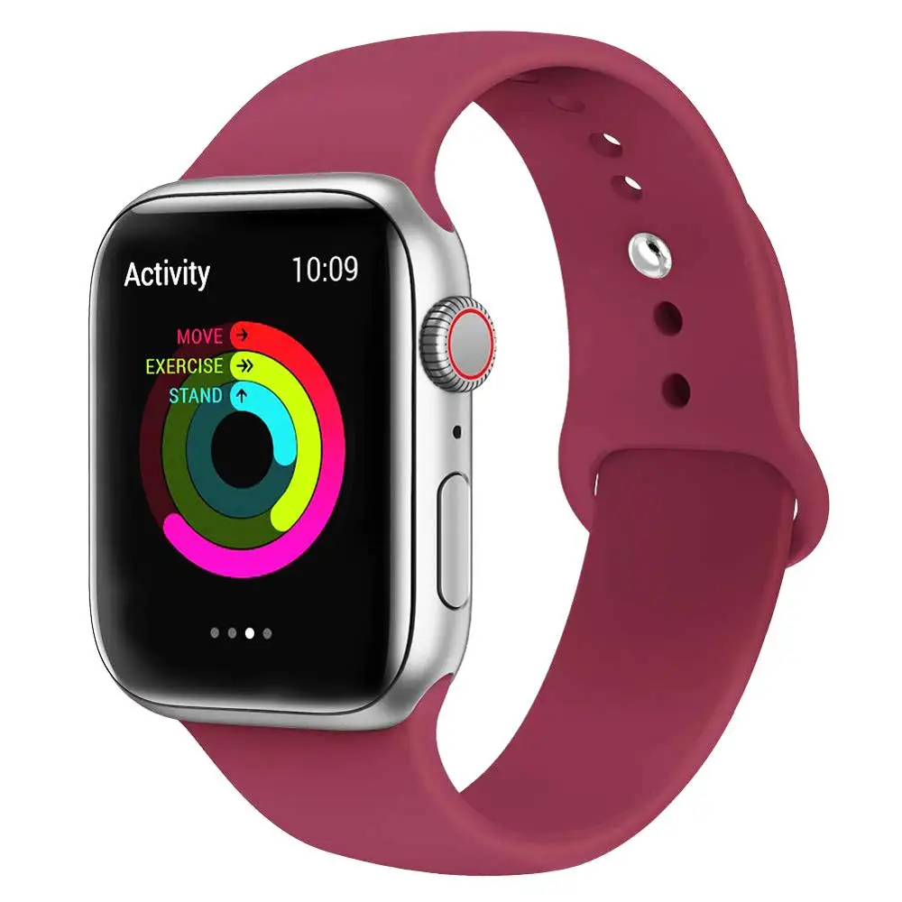 rose red Силиконовый ремешок для наручных часов Apple Watch, 42 мм, 38 мм, Версия 44 мм 40 мм резиновый браслет Ремешки черный ремешок наручных часов Iwatch серии 5/4/3/2/1 браслет - Цвет ремешка: rose red