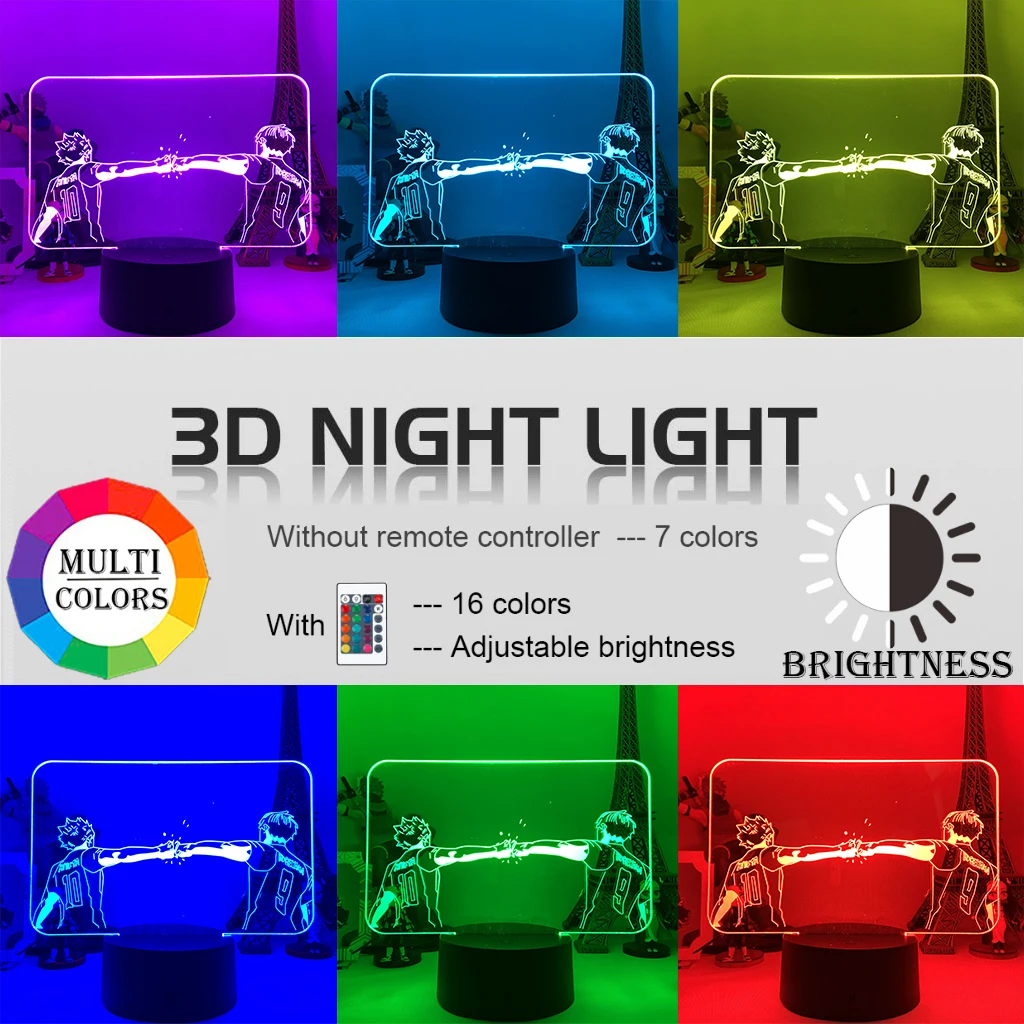 Кошмарным аниме кагеяма тобио 3D лампа манга светодиодный ночной Светильник для