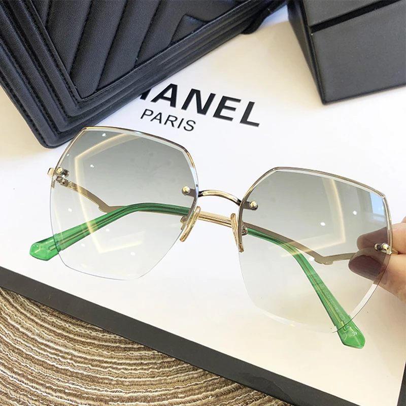 Fashion Rimless Sunglasses For Women Big Luxury Brand Designer UV400 Glasses Female Gradient Shades Women's accessories