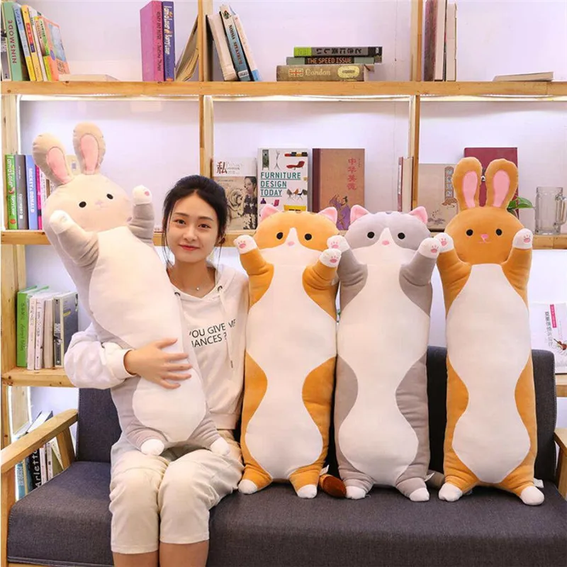 

Cartoon Animals Plush Toy Long Soft Bunny Cat Kitten Legs Pillow Sleeping Companion Bolster Toys Brown Grey Christmas Gift
