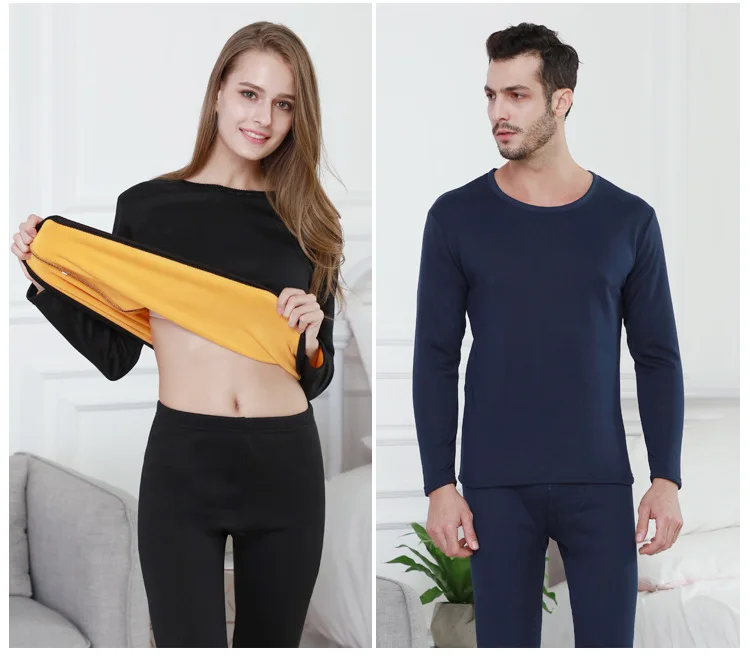 Warm Thick Plus Velvet Thermal Underwear Men Women Long Johns Fleece Male Female Autumn Winter Shirt+pants 2 Piece Pajamas Sets