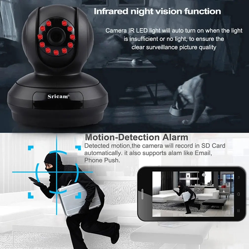 Sricam Детский Монитор SP019 Беспроводная ip-камера 1080P WiFi домашняя P2P PT TF карта камера