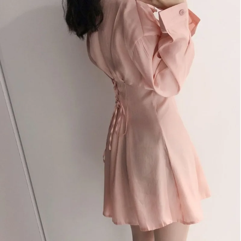 SHENGPALAE 2020 Women Female Tops Long Sleeve Casual Turn-down Collar Women's Pleated Lace Up Shirt Skirt Loose Blouses ZA2694 |
