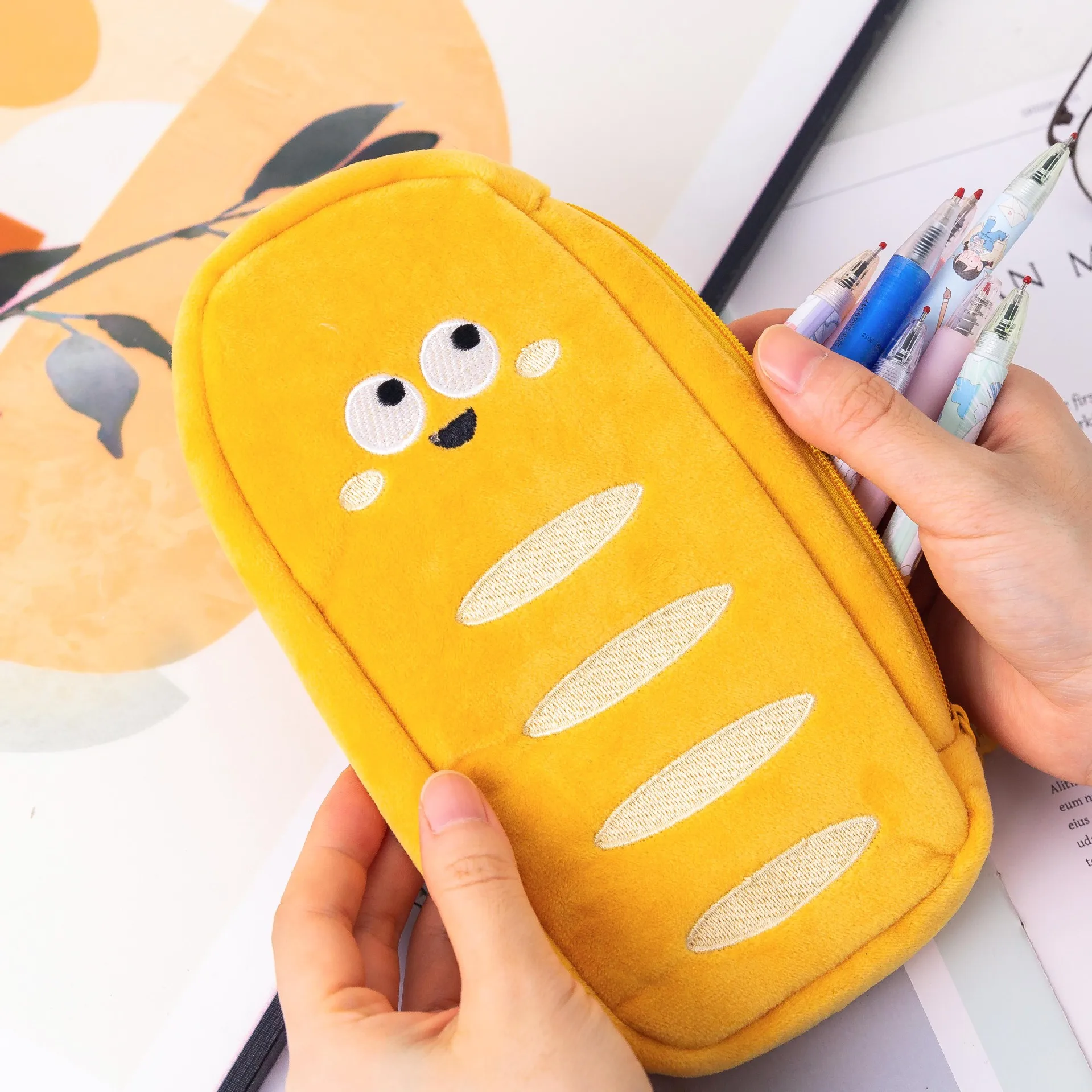 

Large Capacity Pencil Bags Funny Bread Pencil Case Cartoon Cute Stationery Bag Office School Supplies Pencil Pouch Kawaii Bag