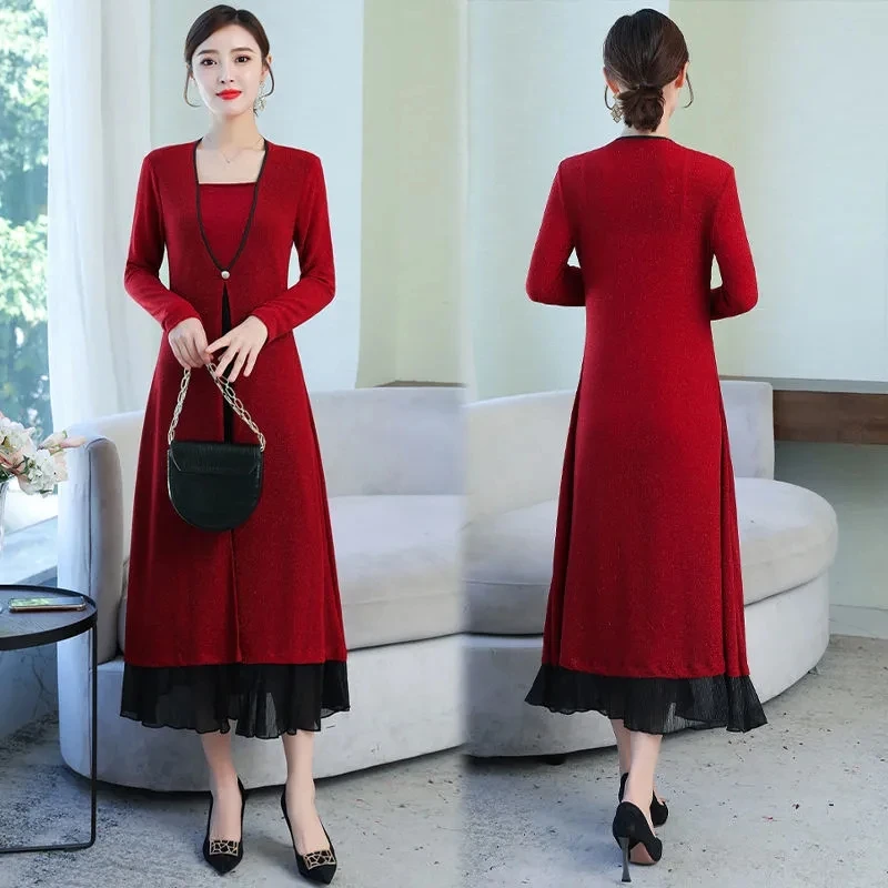 

Женское платье-двойка с длинным рукавом, свободного покроя