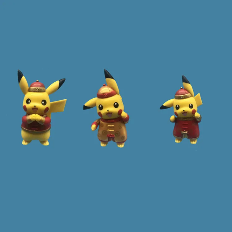 

6pcs Action Figure Model Toy Pokemon 4cm Pikachu Congratulations To Fat Choi Mascot Festive Ornaments Toys for Children Gift
