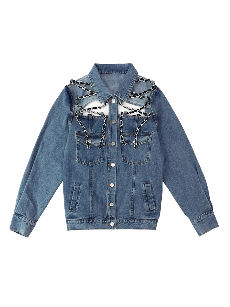 Женская джинсовая куртка с длинными рукавами Повседневная Свободная длинная из