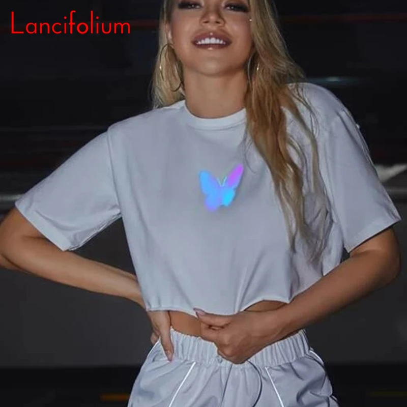 

Sexy Y2k Egirl Oversized Crop Top Women Summer 2021 Butterfly Graphic Gothic Cute Harajuku Streetwear Goth White Tshirt T-shirt