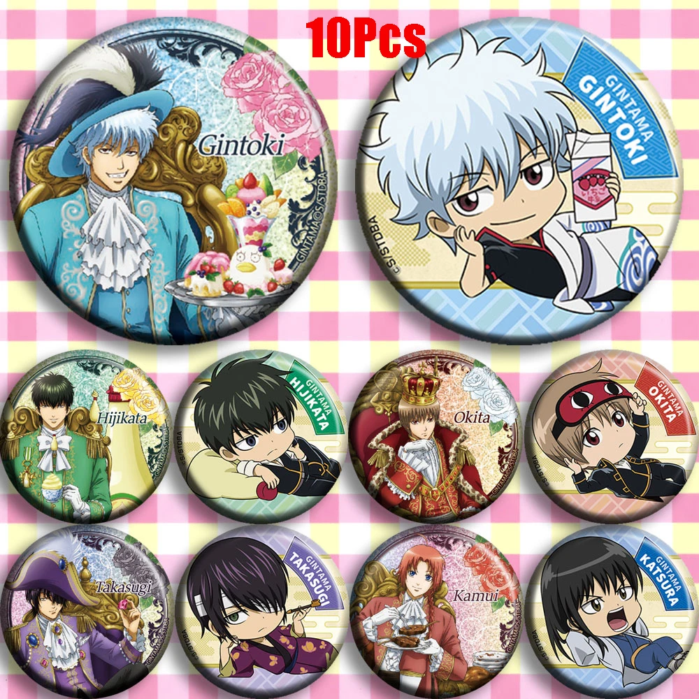

Japan Anime GINTAMA Sakata Gintoki Kagura Sadaharu Cosplay Bedge Cartoon Collect Bags Badges For Backpack Button Brooch Pin Gift
