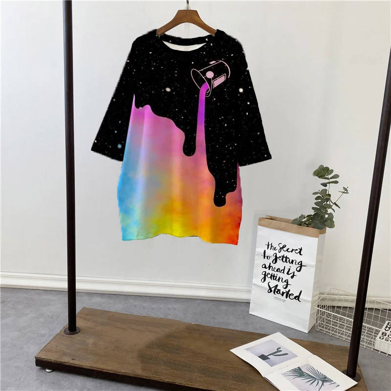 

New Women Short Sleeve T Shirts Oversized Tie Dye Letter Embroidery Hip Hop Loose Korean Style All Match Students Simple Chic