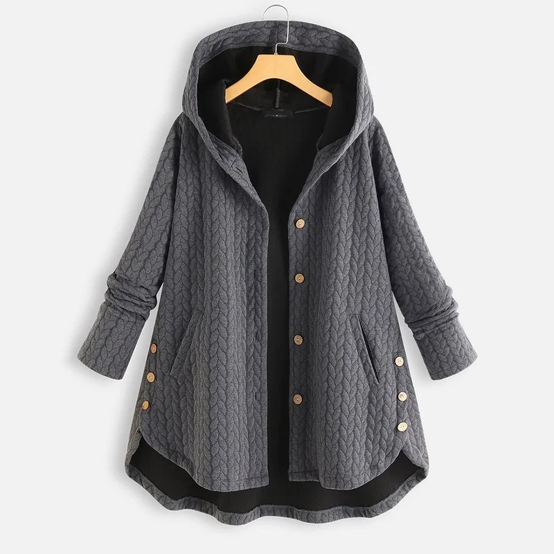 Women's Casual Warm Winter Coat New Fashion Women Middle Length Thick Single Button Hooded Irregular Outwear Jacket Coat