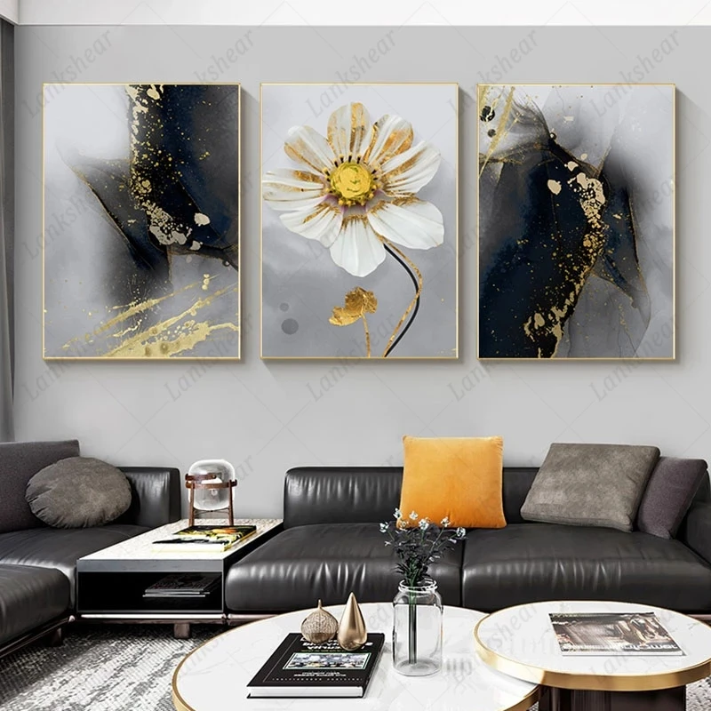 

Modern Plant Flowers Canvas Painting Abstract Gold Foil Wall Art Picture Print Living Room Nordic Poster Scandinavian Home Decor