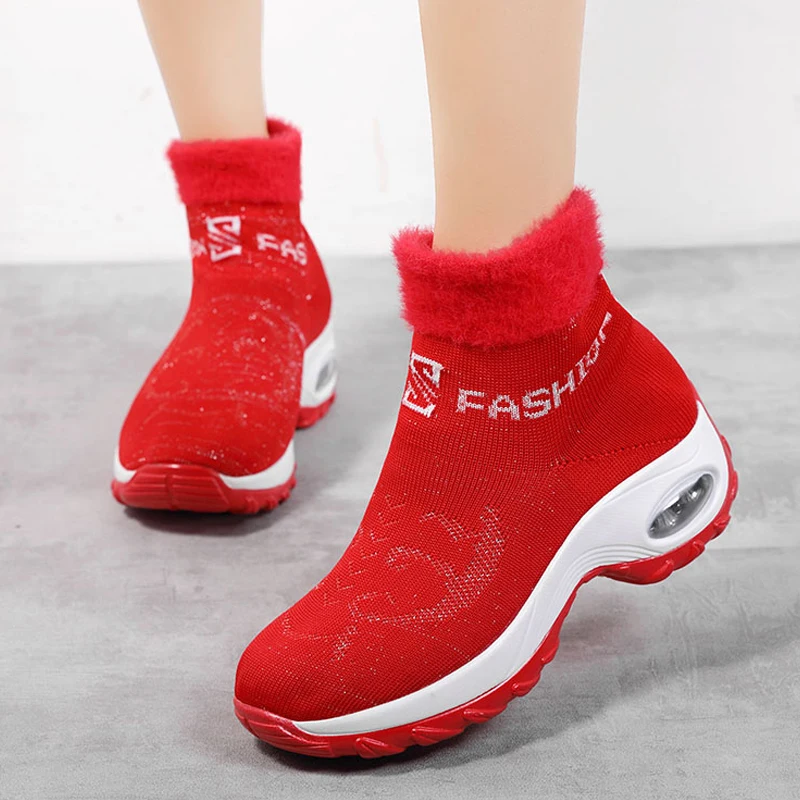 

Кроссовки-носки женские на танкетке, дышащие спортивные, без шнуровки, на воздушной подушке, повседневная обувь на платформе, черные