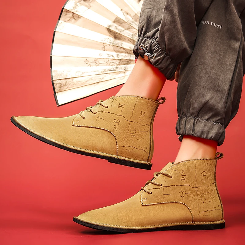 Harga Sepatu Bot Kulit Asli Pria Sepatu Bot Bertali Chelsea Berukir Elegan Sepatu Bot Pria Pergelangan Kaki Sepatu Kasual Modis Mewah