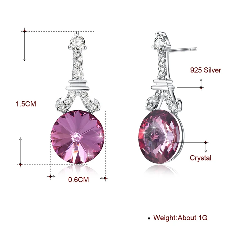 

Crystal earrings European and American 925 sterling silver diamond tower earrings accessories