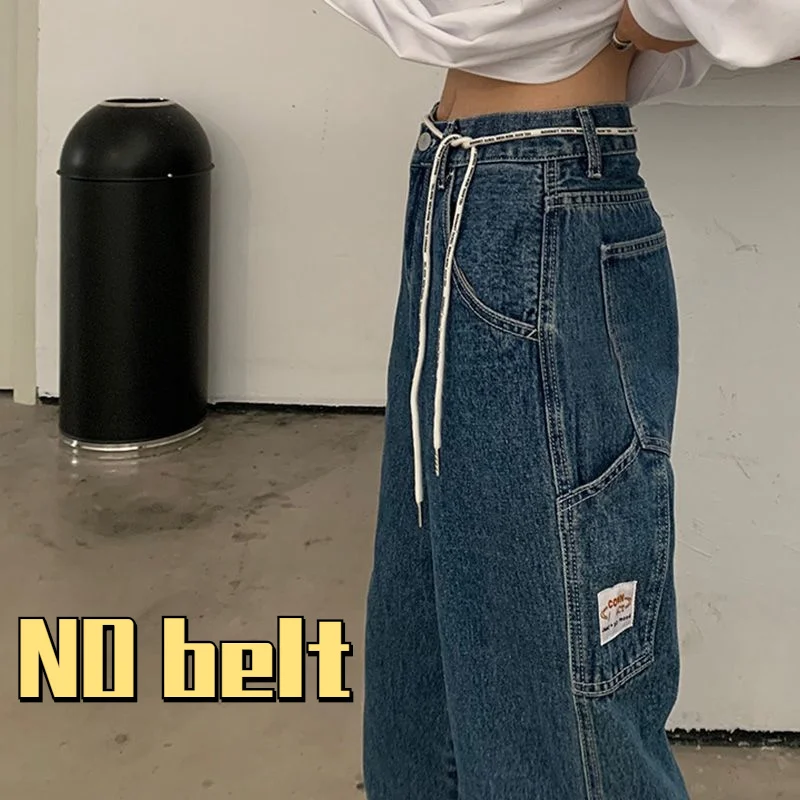 

Jeans Women Wide Leg High Waist Pockets Baggy Full-length Harajuku All-match StylishTeenagers Female Spring Fall Pants