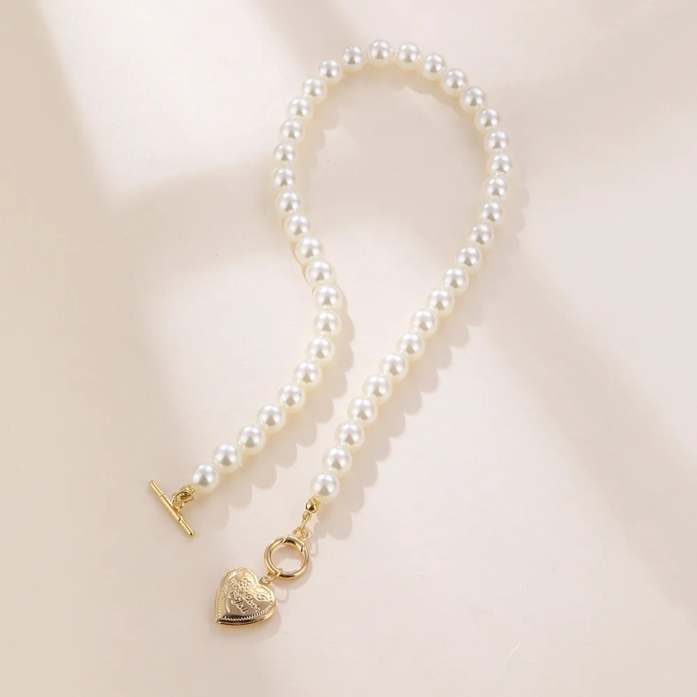 

VG 6 YM 2021New Fashion Simulated Pearl Pendant Necklace Heart Shaped Collares For Woman Wedding Party Accessories Wholesale