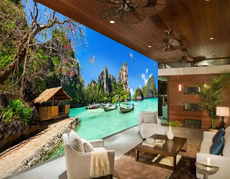 Красивый морской пейзаж далённая Гора тема Космос весь дом обои 3D фото роспись