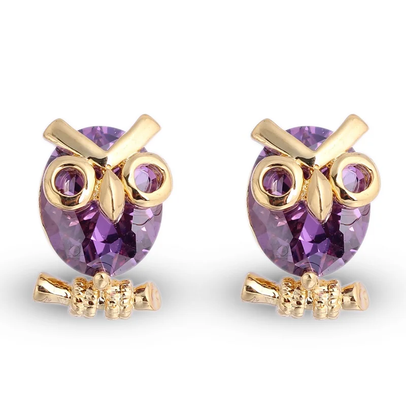 style 10purple Новые милые серьги с подвеской в виде совы, разноцветные прозрачные серьги-гвоздики с кристаллами, ювелирные изделия, простые серьги-Вишенки для женщин - Окраска металла: style 10purple