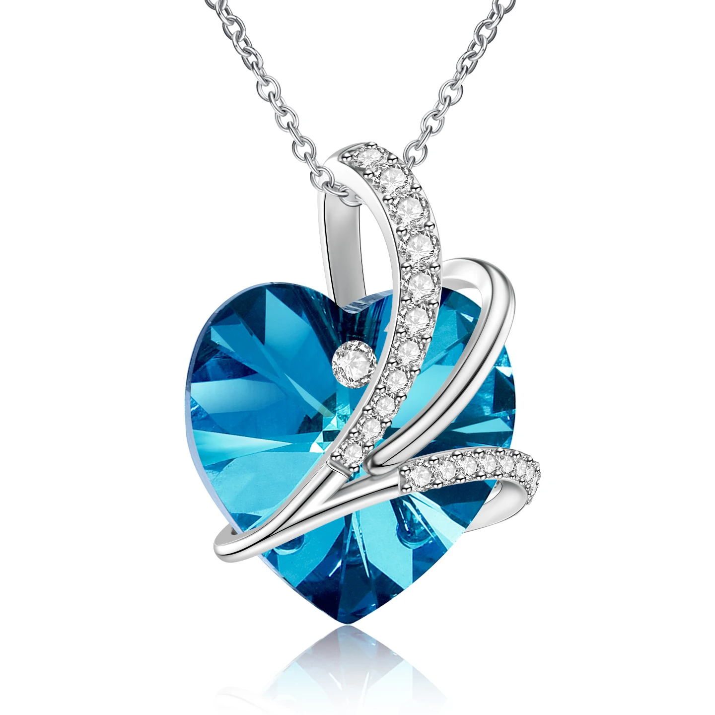 

Heart Shape Diamond Necklace Blue Crystal Pendant Silver Color Chain Women Girls Gift Elegant Luxury Party Decoration