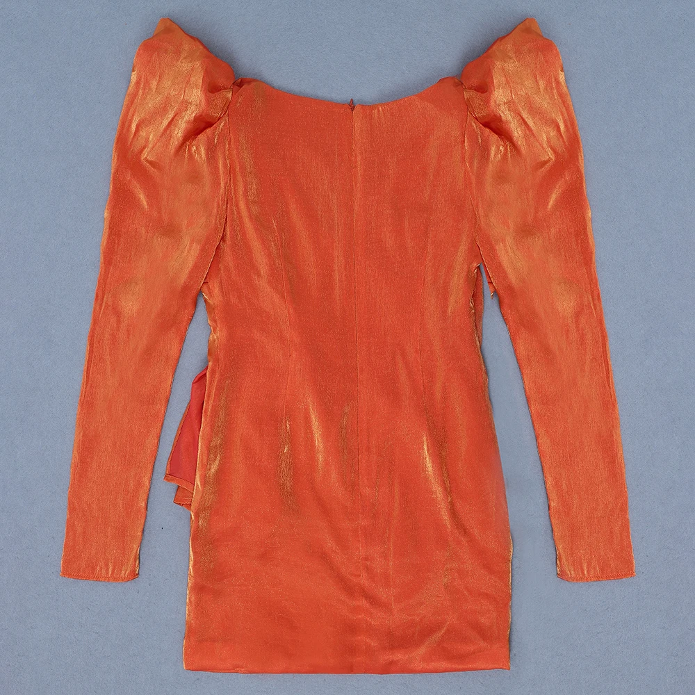 

Newest Fashion Women Dress 2019 Celebrity Evening Party Dresses Sexy Deep V Neck Orange Puff Long Sleeve Velvet Dress Vestidos