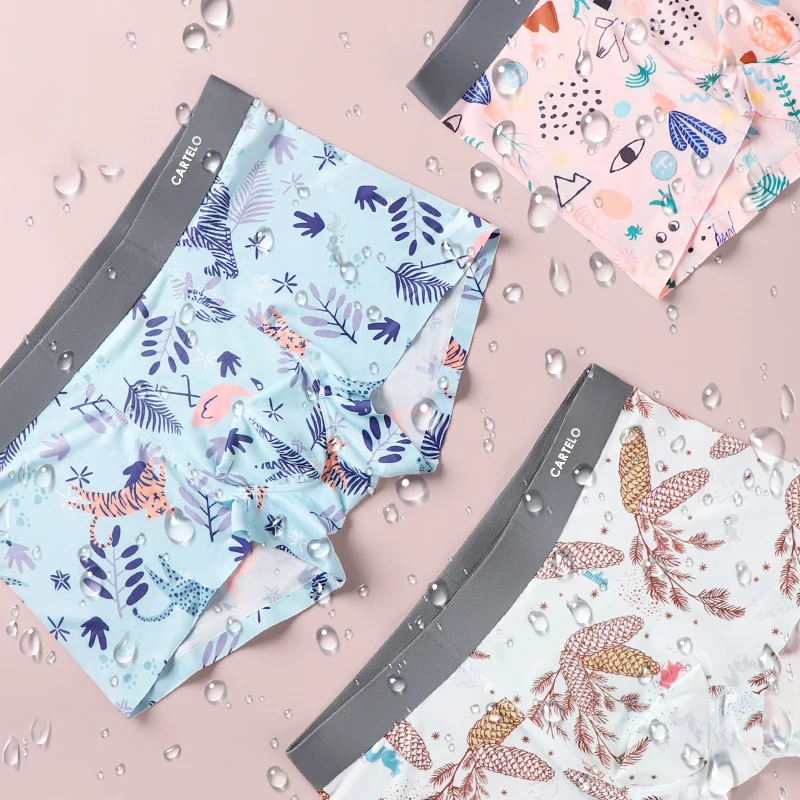 

CARTELO 3pcs Men's Antibacterial Underwear Male Panties Men Print Boxers L-3XL Mens Underpants Breathbale Summer Shorts