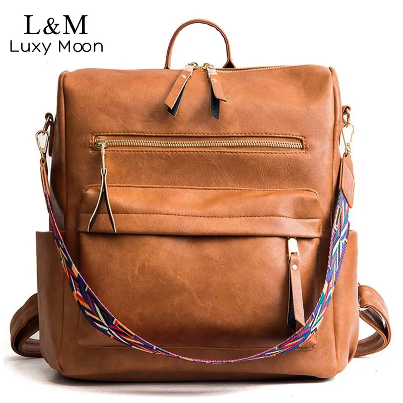 

Retro Large Backpack Women PU Leather Rucksack Women's Knapsack Travel Backpacks Shoulder School Bags Mochila Back Pack XA96H