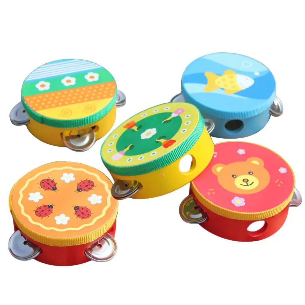 

10CM Flower Tambourine Baby Teaching Aid Wooden Hand Drum Early Childhood Education Musical Instrument Hand Tambourine
