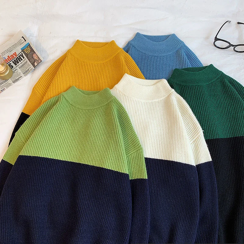 

Men's Clothes Sweater Coat Set Head Contrast Color Autumn Winter Trendy Neutral Lovers Tidal Current Streetwear Hot Sale