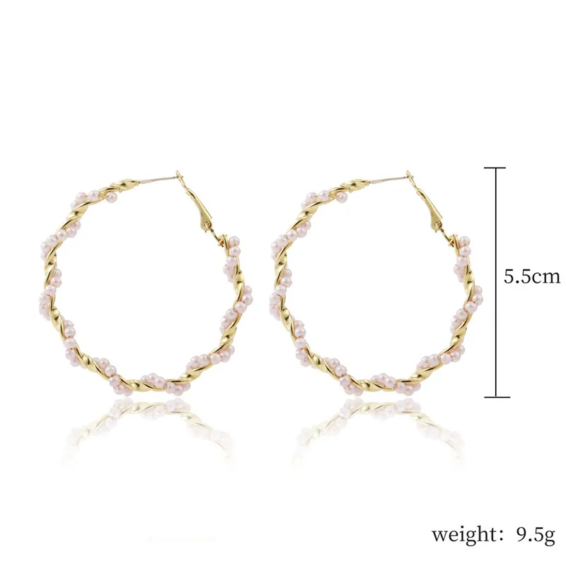 

Simple Gold Color Metal Pearl Hoop Earrings Fashion Big Circle Hoops Statement Ear rings for Women Stud Earings Party Jewelry