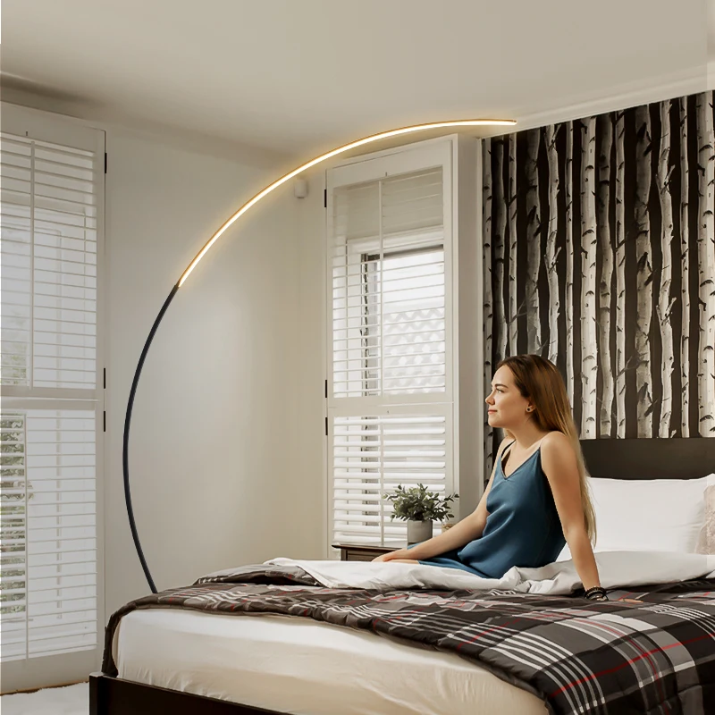 

Modern Minimalist Arc Floor Lamps Black White C APP Remote Floor Lights Nordic LED Corner Light for Dining Living Room Decor