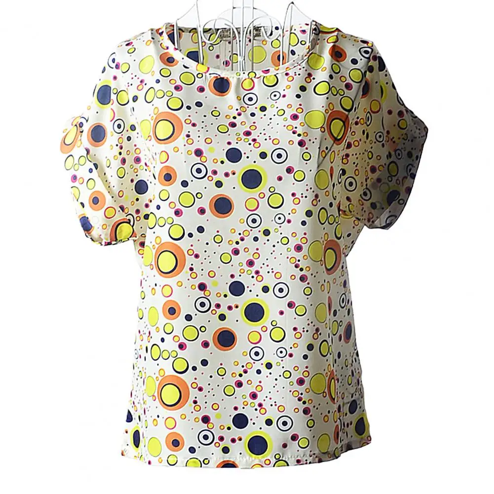 

T-Shirts Women Summer fashion Short Sleeve O Neck Dots Stripes Print Loose Chiffon Blouse T-shirt Women's Clothing 2021