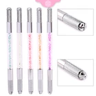 Ручная тату-ручка с двумя хрустальными головками, микроблейдинг, Перманентный макияж, вышивка, инструмент для бровей и губ, 2 варианта использования для плоских или круглых игл