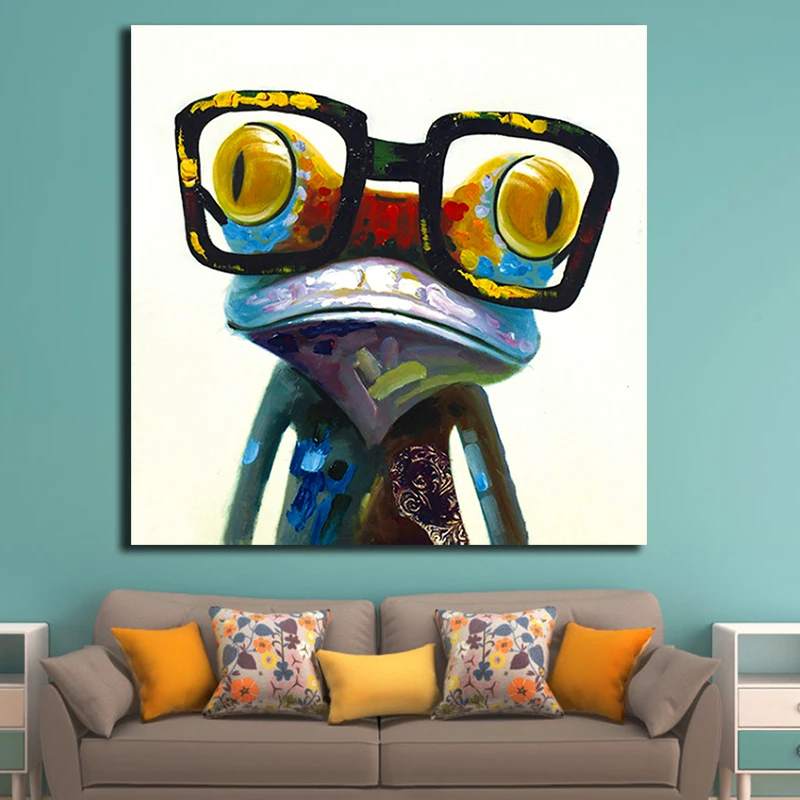 Настенная картина лягушка в очках холст современные плакаты и принты настенные