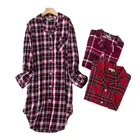 Осенне-зимняя клетчатая ночная рубашка, хлопковый кардиган, домашняя свободная Пижама, женская домашняя пикантная одежда для сна, красные рубашки для сна