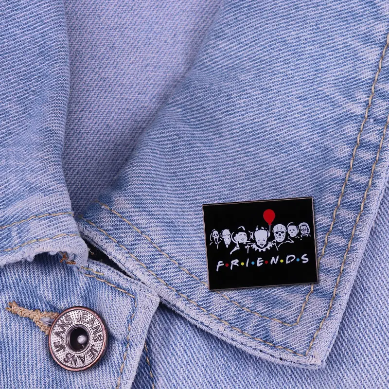 Scary Killer Friends Brooch Hollywood Classic Horror Movie Characters Collage Art pin Horrors Halloween Kill jewelry accessories | Украшения