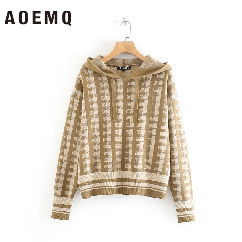 AOEMQ модные повседневные куртки в народном стиле пуловеры с капюшоном клетку