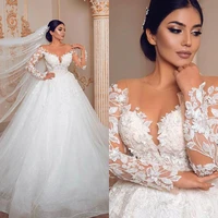 gorgeous sheer long sleeve a line wedding dresses full lace appliqued vestidos de novia see through bridal party gowns robes de