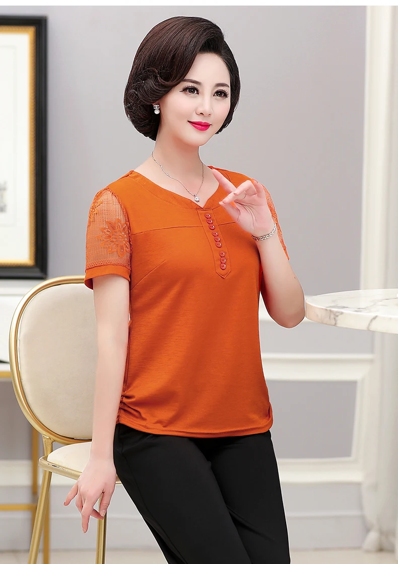 Новинка, летняя футболка, женская одежда для мамы, футболка, женская футболка с цветочным принтом и коротким рукавом, женская Свободная рубашка среднего возраста размера плюс, A192