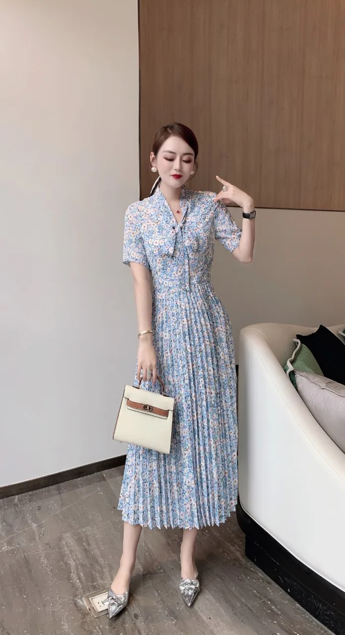 

Women's 2021 summer new fashion adult temperament printed Pleated Dress