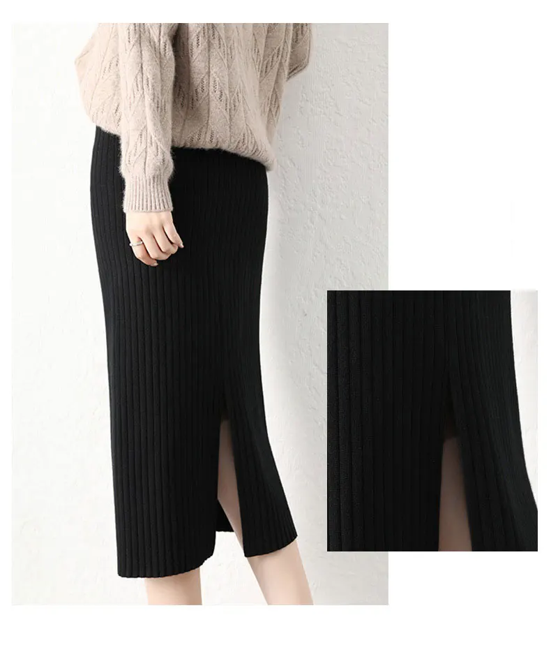 

2020 Autumn Kint Skirt Women High Waist Black Skirts Womens Sexy Split Skirts Straight Elegant Bodycon Skirts Patry Streetwear