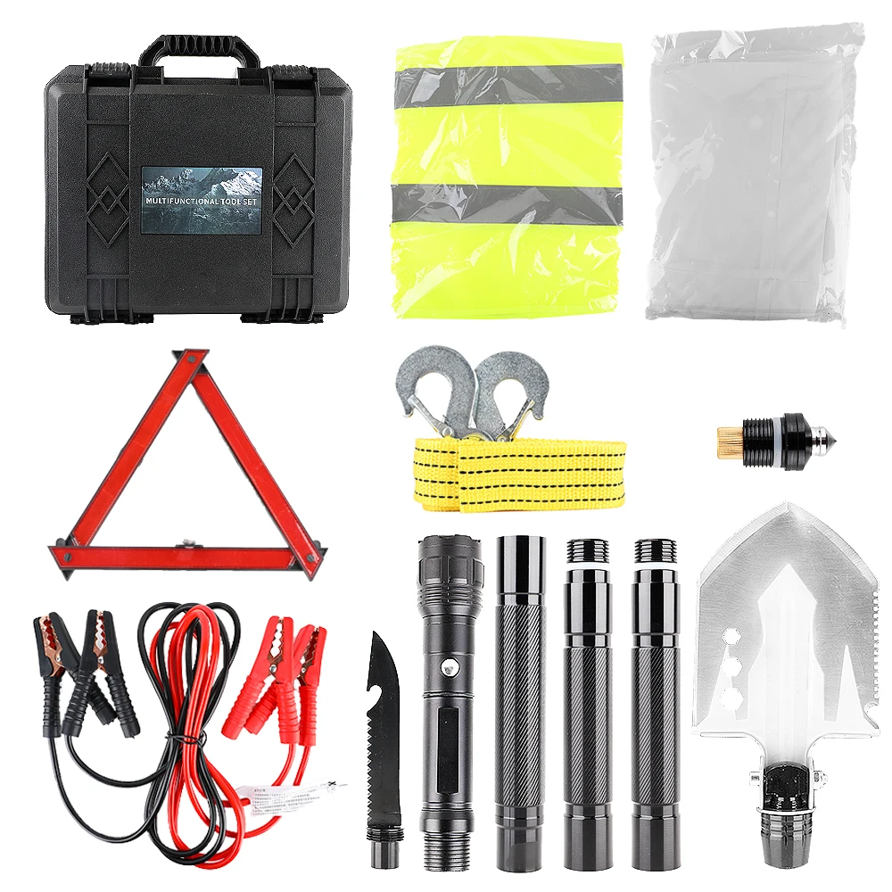 

TD14-C 12pcs Survival Kit Multi-tool Foldable Tourist Shovel Escape Rescue tool Outdoor Slef-Defense Car Emergency Equipment